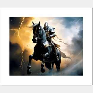 Knight Riding a Black Horse Posters and Art